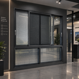 Hihaus Black Aluminum Sliding Windows with Shutters