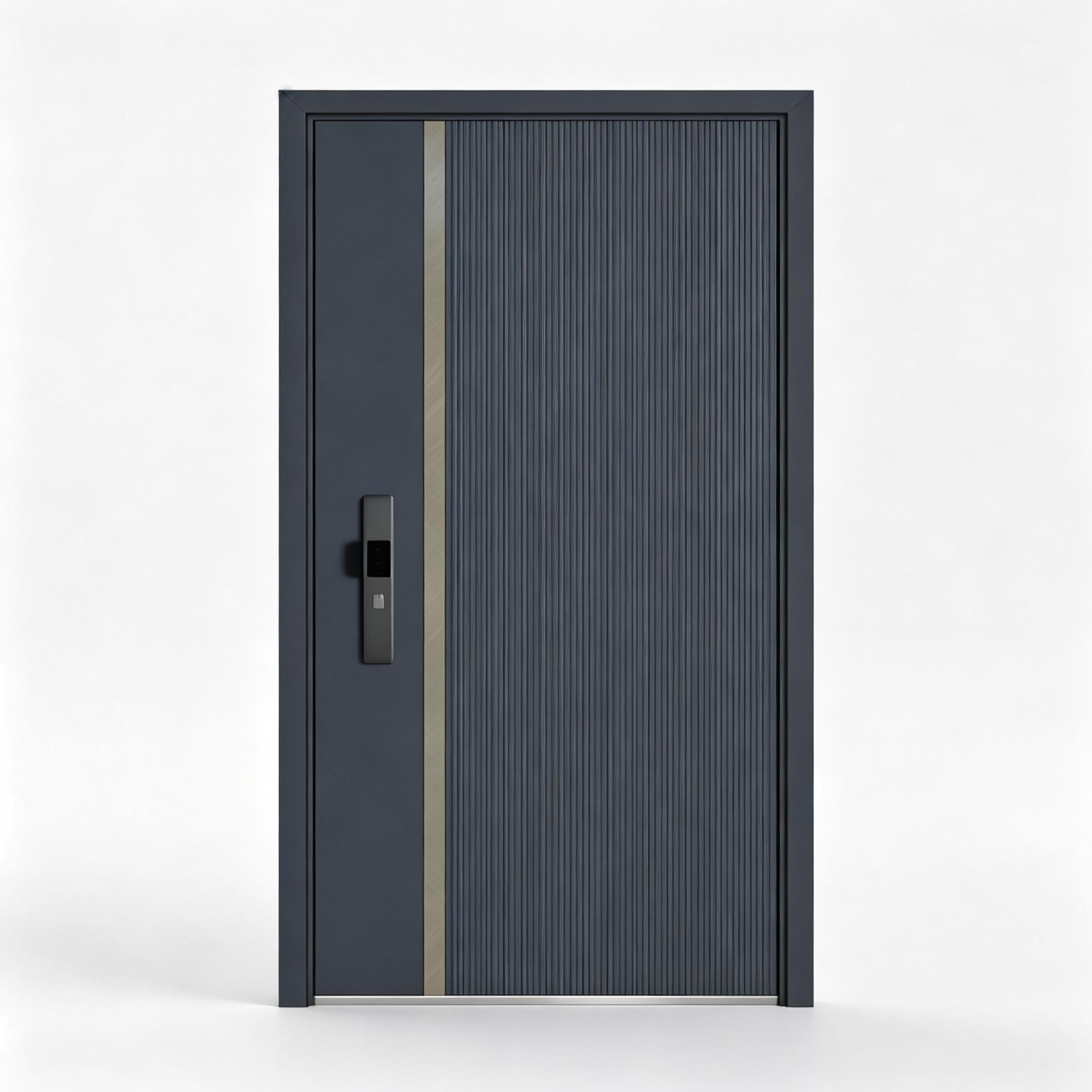 Thermal Break Aluminum Modern Single and Half Leaf Entry Door Low-E Glass Fingerprint Lock PVDF Coating Villa Hotel ODM Custom