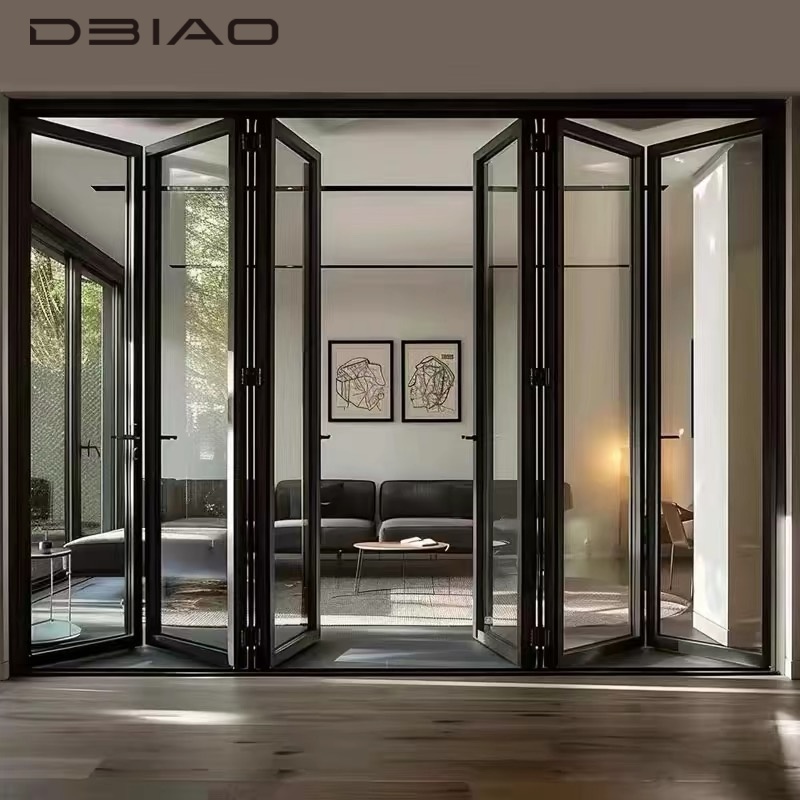DBIAO Luxury Modern Slim Frame Aluminum Folding Door Double Glazed for Exterior Entry Hotel & Mall Use