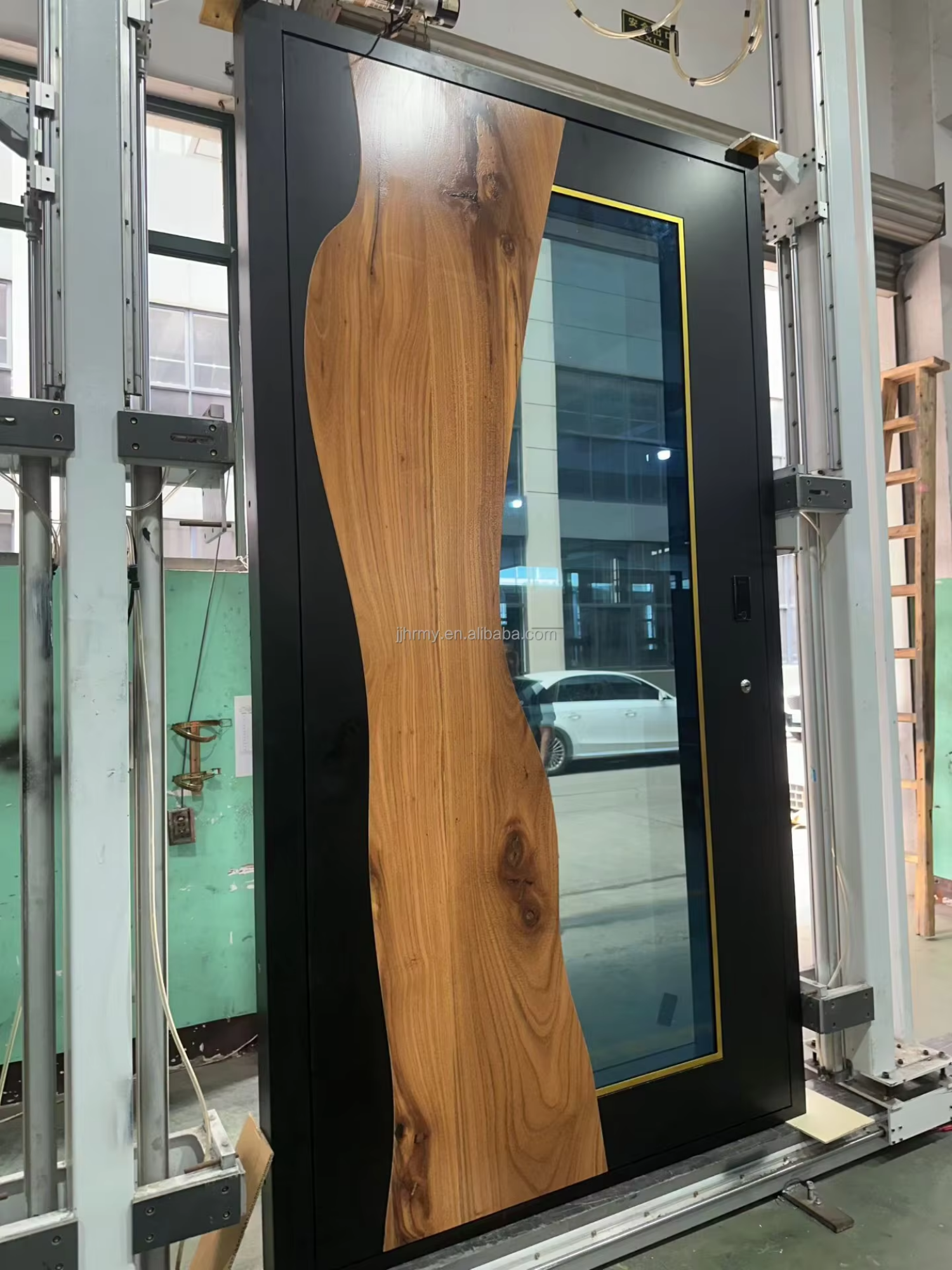 Custom Color Cast Aluminum Pivot Entry Door Wood Grain Finish European Style Automatic Opening for Modern Hotels Villas