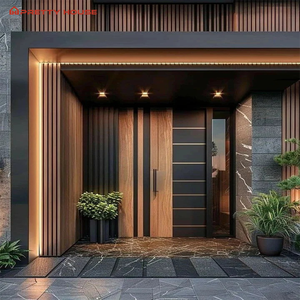 Modern Front Pivot Exterior Security Door Stainless Steel Aluminum Waterproof Wooden Grain Glass Push-Pull Hotels Bedrooms