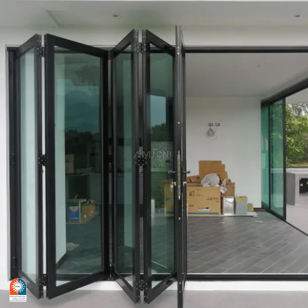 AMJ NFRC Grid Design Villa Waterproof Bi Fold Doors Aluminum Exterior Door Balcony Patio Lowe Glass Doors