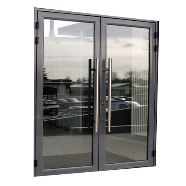 Customized French Style Entrance Store Front Glass Doors Windproof Aluminum Frame Waterproof Feature Finished Business Exterior