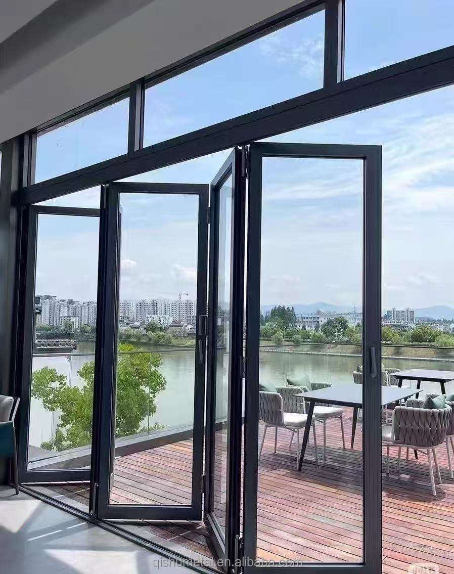 Modern Aluminum Foldable Bi-Fold Doors with Double Glazed Glass Waterproof for Exterior Use in Home Villa Courtyard