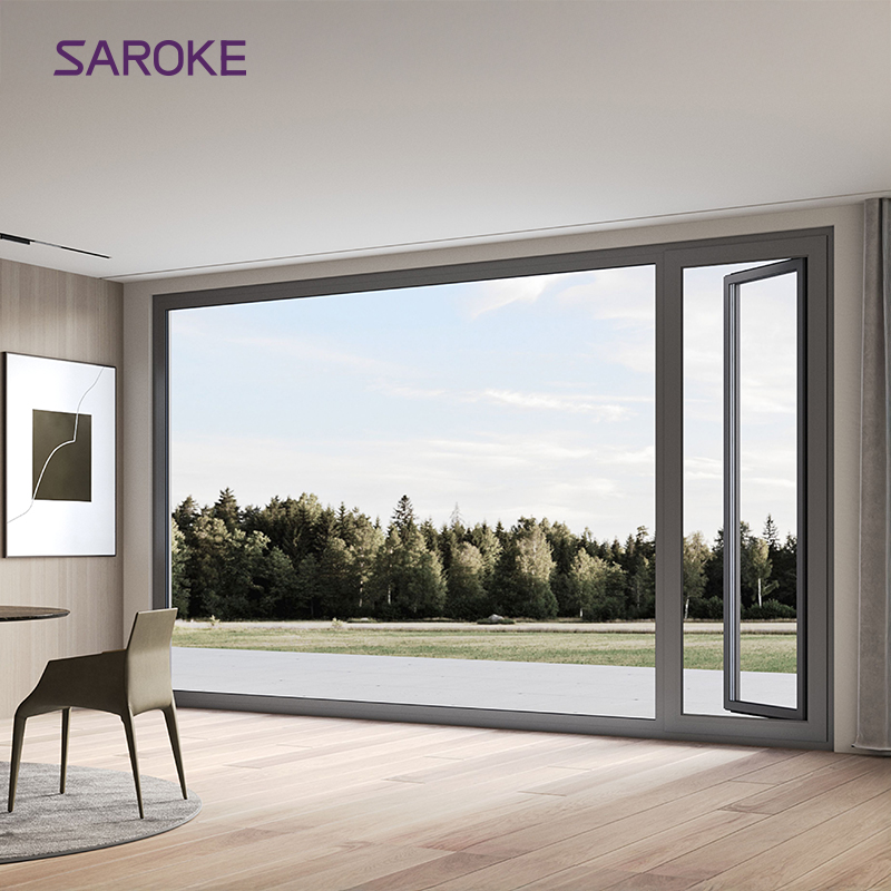 SAROKE Custom Thermal Break Aluminum Entrance Casement Door Security Exterior Double Glazed Glass Swing Main Door for House