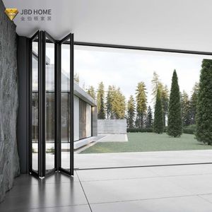 NFRC Folding Patio Doors Large Lockable Double Glass Thermal Insulation Soundproof Modern Villa Aluminum Bifold Door For Entry