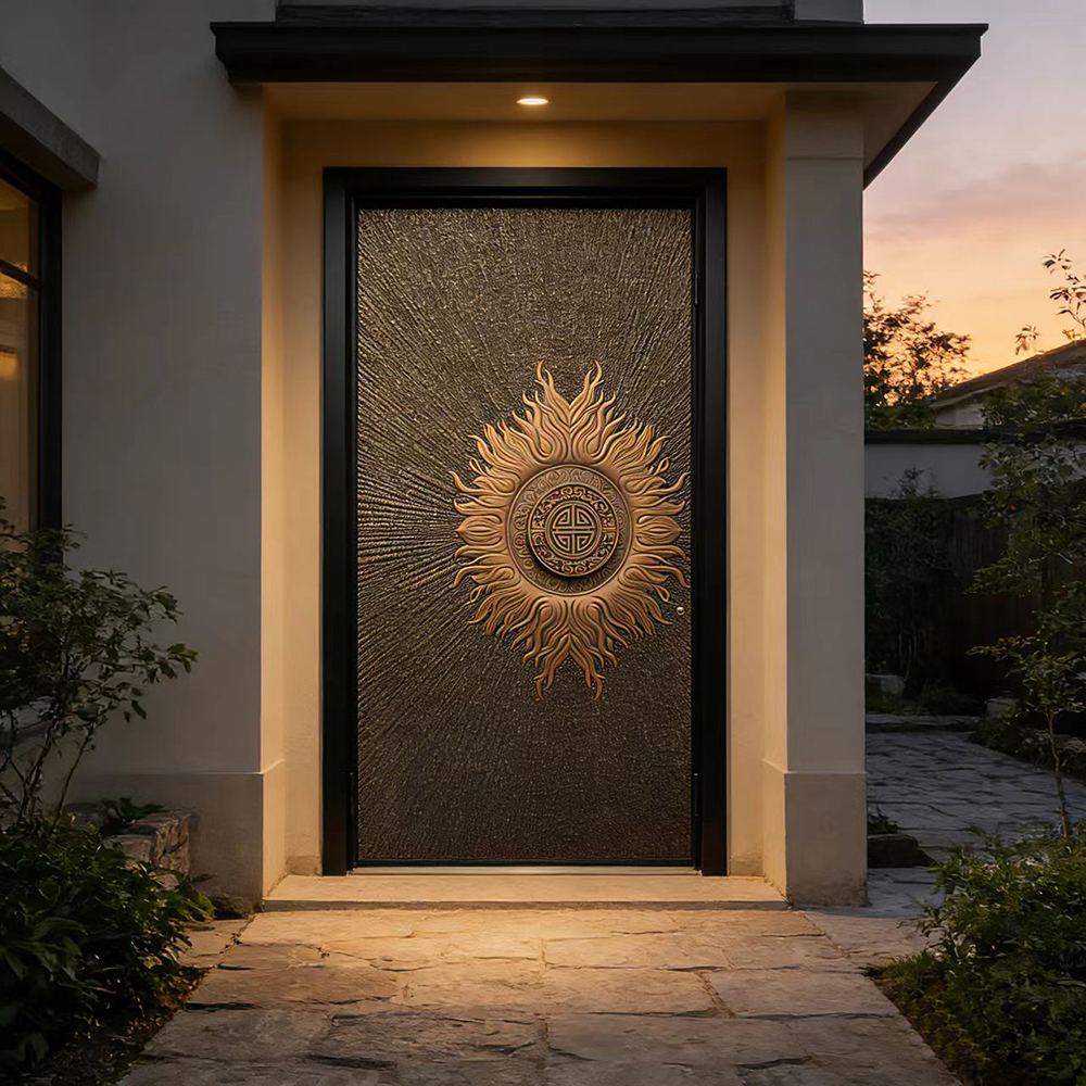 Custom Luxury Cast Aluminum Anti-Theft Heavy Duty Security Front Door 3D Sculptural Design Exterior Use Villa Side Opening