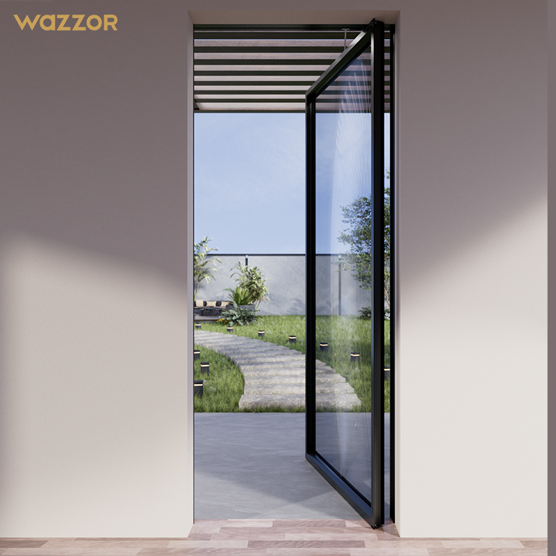 WAZZOR NFRC Certified UV Resistant Anti Fading Powder Coated Aluminum Glass Pivot Door for Sunny Arizona Home