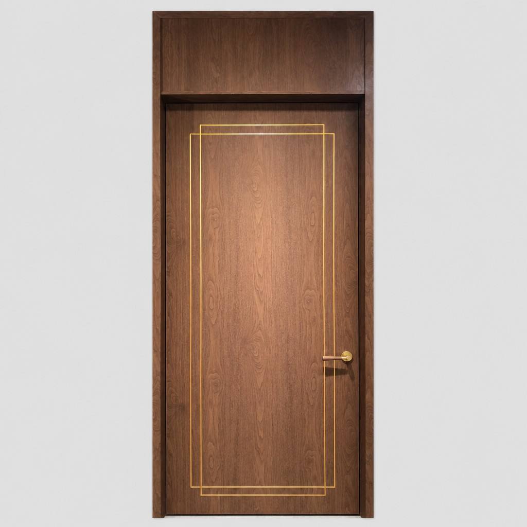 WH Certified Minimalist Aluminum Wood Composite Fire Rated Sound Insulation Door 35dB for Apartment Bedroom Hotel Office