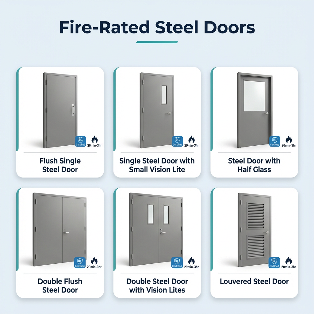 UL Listed 1 2 3 Hour Metal Fire Doors Rated Steel Fire Rated Hollow Metal Flush Door With UL Hardware