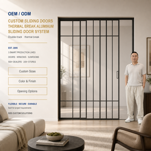 Indoor Aluminum Sliding Door Black Slim Frame Double Glazed Tempered Glass Interior Partition Door for Kitchen Living Room