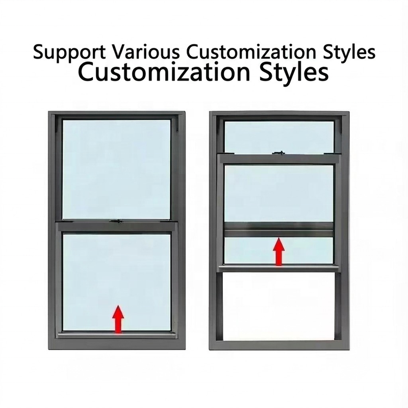 Platinum Commercial Single Hung Sash Window Vertical Sliding Soundproof Thermal Aluminum Alloy Anti-UV Exterior Kitchen Bathroom