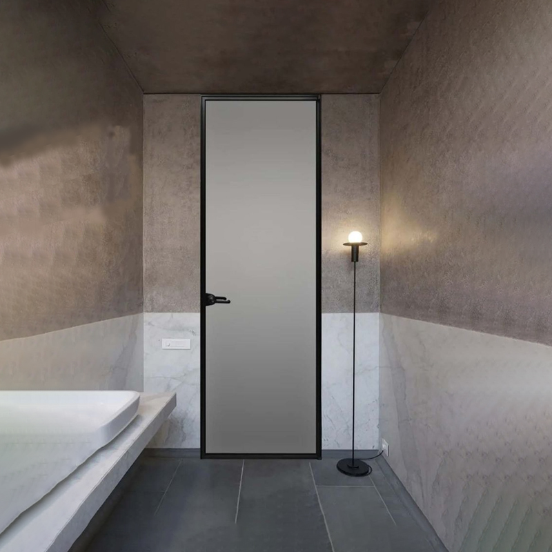 Minimal Frame Hinged Door Aluminum Glass Swing Door Soft Close Tempered Door for Office Bathroom Interior Projects