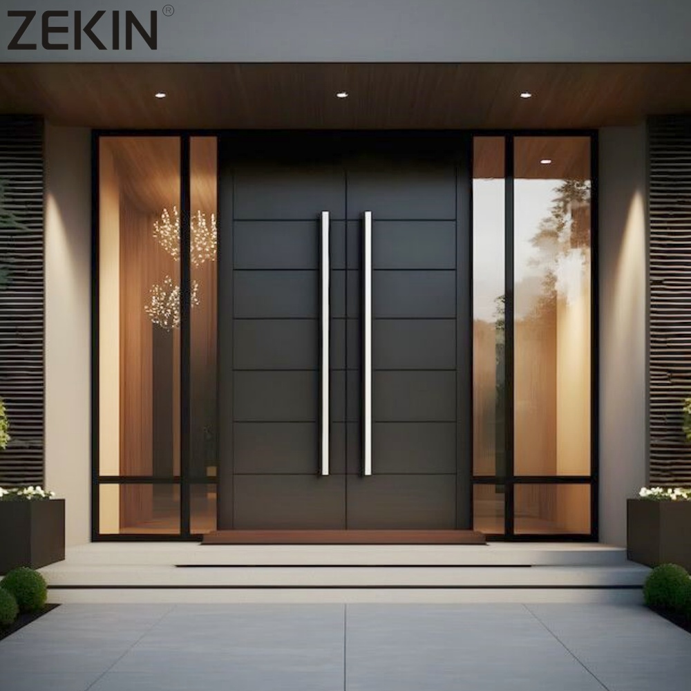 ZEKIN Aluminum Double House Front Entry Luxury Glass Door Anti-theft Front Entry Double Exterior Doors Double Entry Door