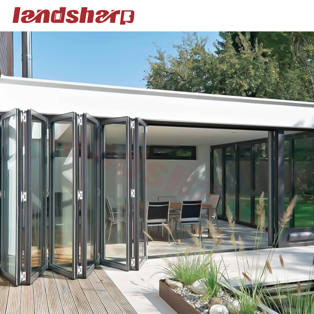 Landsharp 2025 New Style Double Glass Exterior Front Residential Entry Doors Balcony Accordion Aluminum Bifold Door