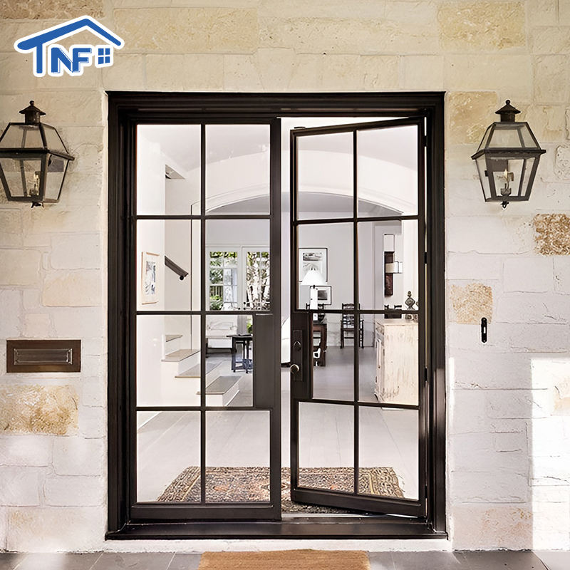 Factory Direct Sale Black Aluminum Frame Casement Entry Door Soundproof Aluminum French Patio Doors for Houses