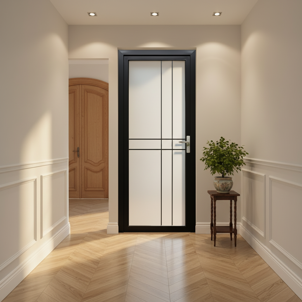 Aluminum Alloy Waterproof Finished French Design Bathroom Toilet Door with Frosted Glass and Aluminum Frame