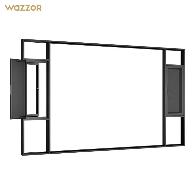 Wazzor New Arrival Villa Modern Hurricane-Proof Impact Energy Efficiency Patio Aluminum Double Glass Hinge Window