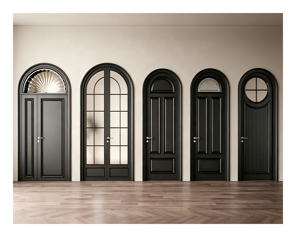 Luxury Black Frame Double Swing Indoor Thermal Insulation Waterproof Tempered Glass Aluminum French Door