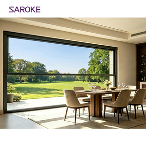 Electric Powered Thermal Break Black Terrace Large Tempered Glass Double Glazed Aluminum Lift windows
