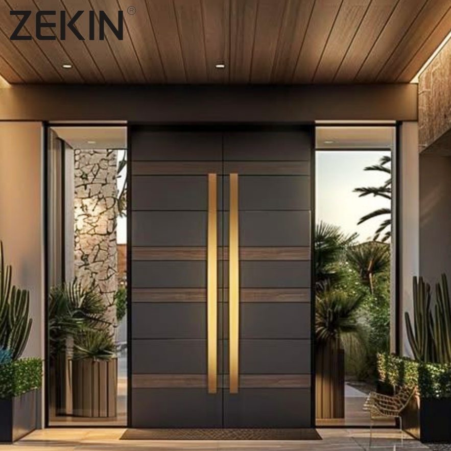 ZEKIN Aluminum Double House Front Entry Luxury Glass Door Anti-theft Front Entry Double Exterior Doors Double Entry Door