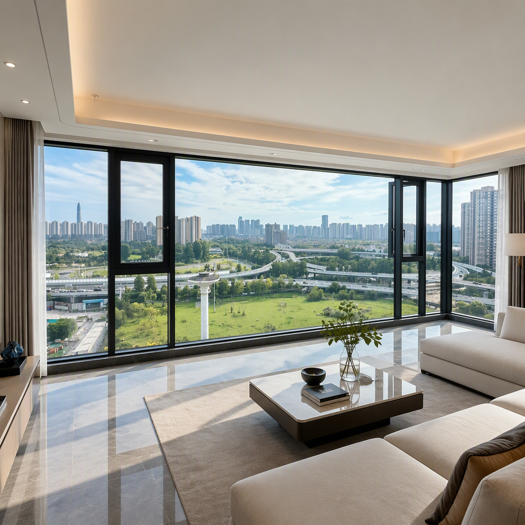 Thermal Break Aluminum Panoramic Corner Window 270 Degree Curved Corner System Window Custom Glass