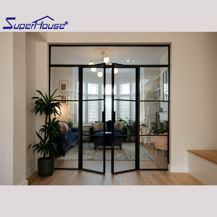 Patio Black Aluminum Frame Entry Door French Door Thermal Break Front Tempered Glass Lower Track Aluminum Double Glass Finished