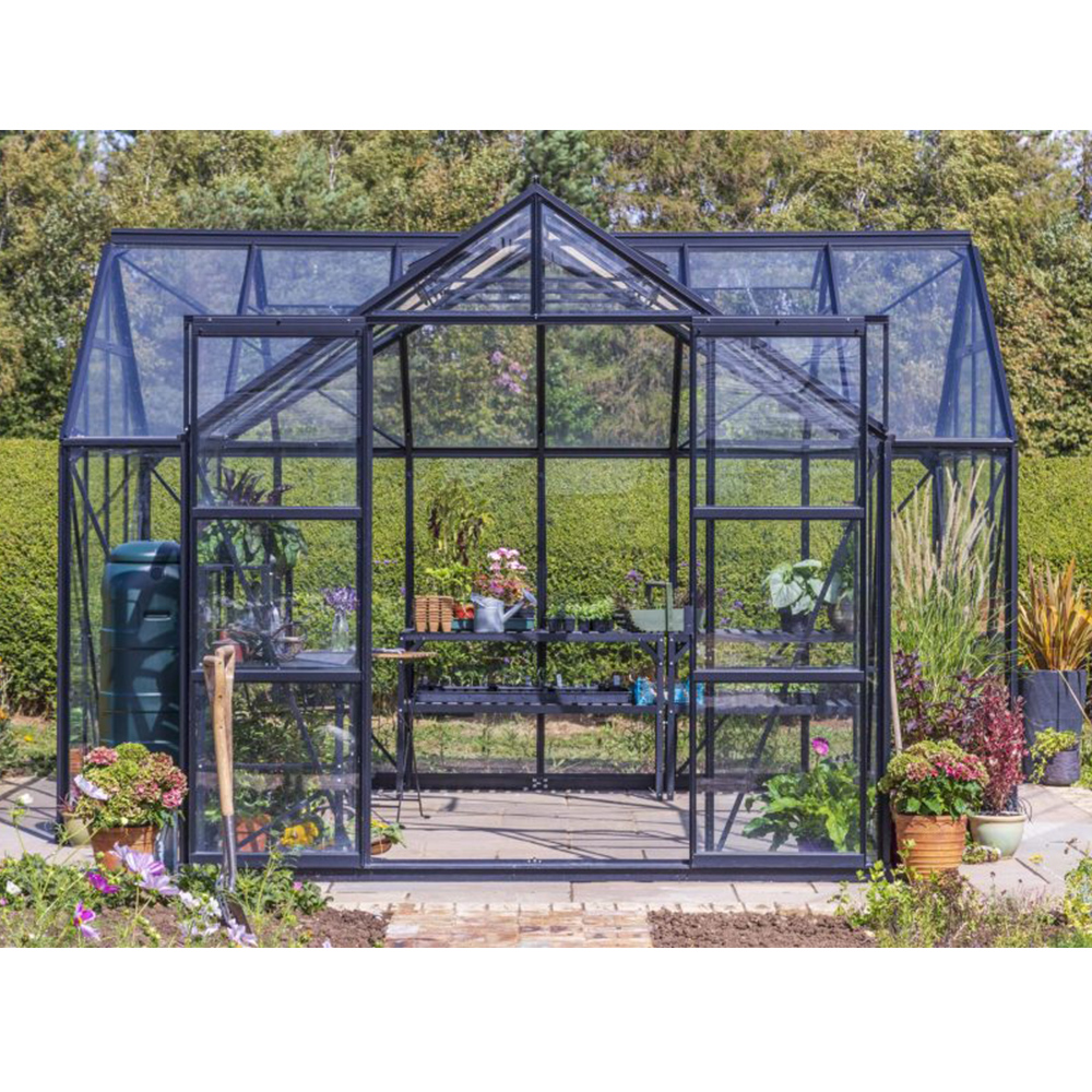 6x12ft With Ventilation Window, Sliding Door, Backyard Aluminum Greenhouse Garden Greenhouse Glass Sun Room