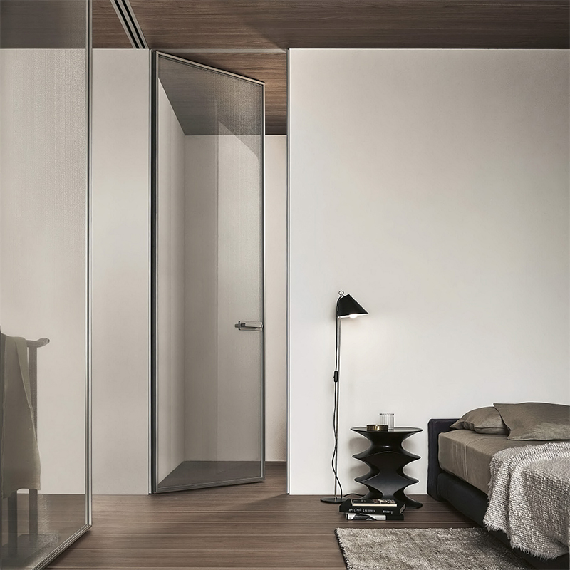 Minimal Frame Hinged Door Aluminum Glass Swing Door Soft Close Tempered Door for Office Bathroom Interior Projects