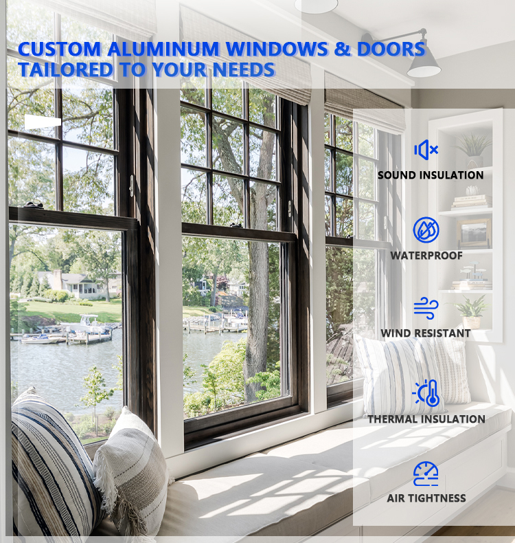 AMJ NFRC Aluminum Double Hung Windows With Decorative Grilles Colonial Style Vertical Sliders For Traditional Villa