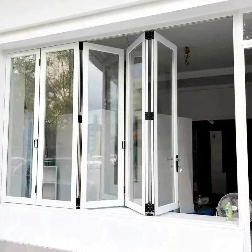 Space Saving Thermal Break Aluminum Horizontal Folding Window Double Tempered Glass Side Stack for Shop Front