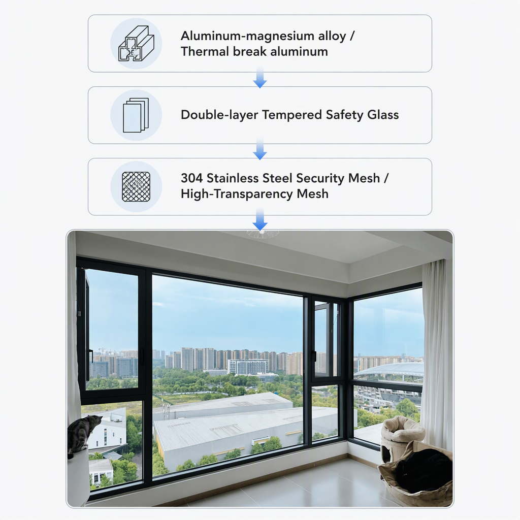 Thermal Break Aluminum Casement Window Sliding Door Panoramic Glass Window Custom Aluminum Window and Sunroom