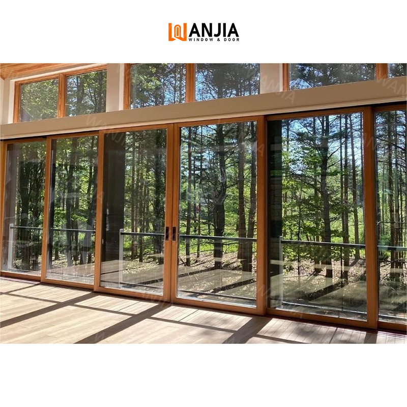 Manufacturer Heavy Duty Large Aluminium Wood Exterior Glass Sliding Door Aluminium Clad Wood Door Modern Patio Sliding Door