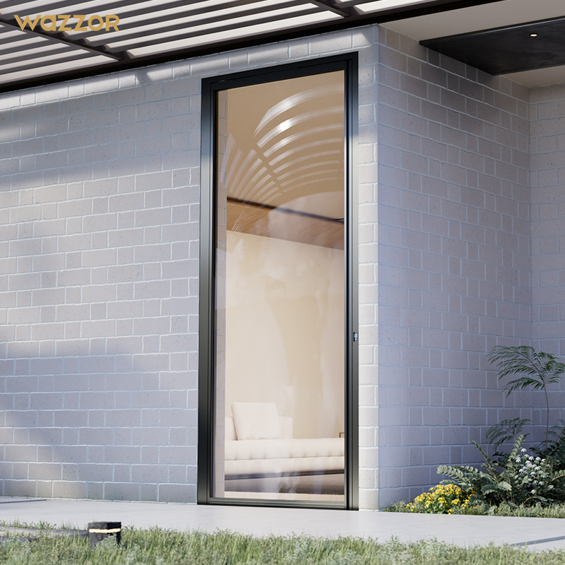WAZZOR NFRC Certified UV Resistant Anti Fading Powder Coated Aluminum Glass Pivot Door for Sunny Arizona Home