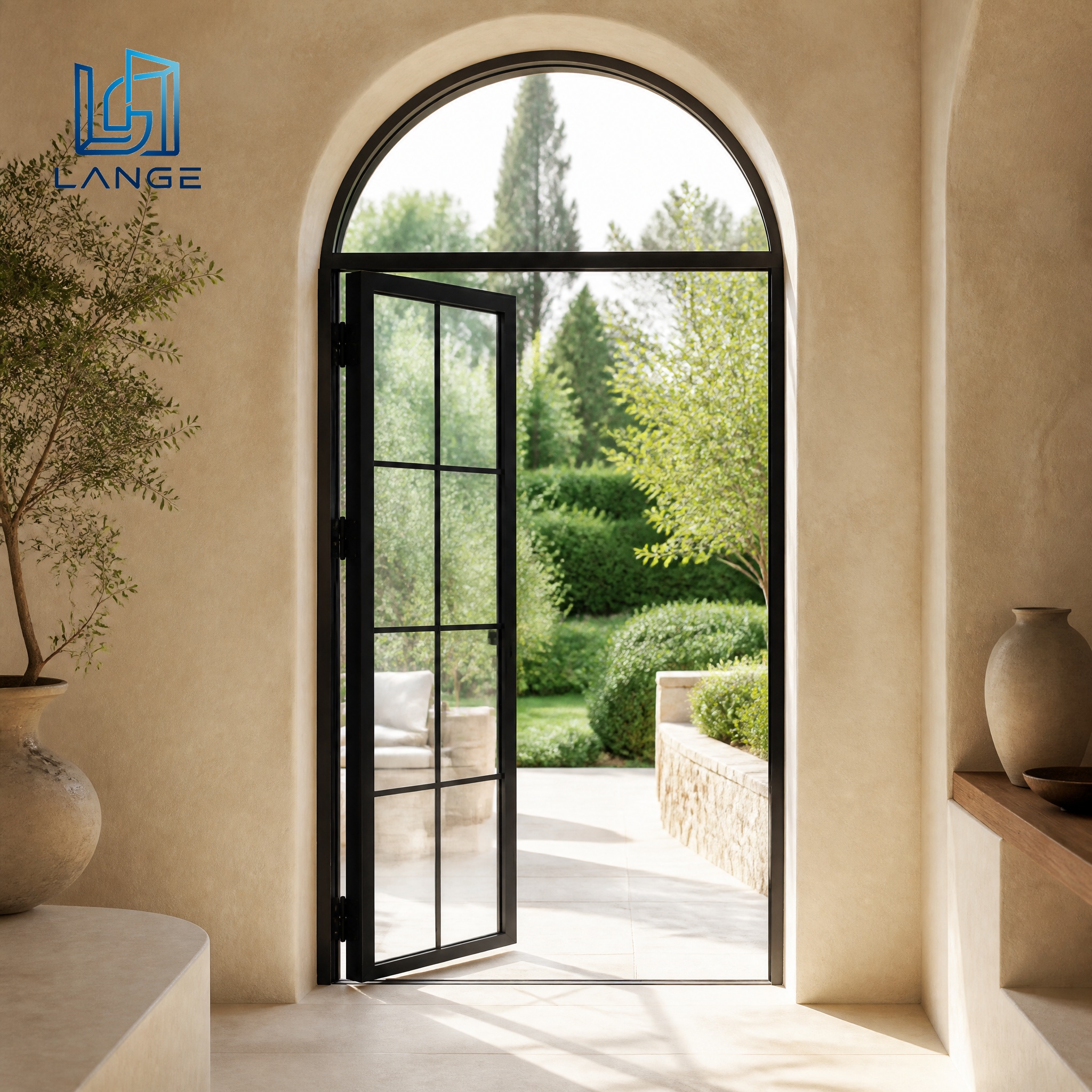 Modern Luxury Cream Series Thermal Break Aluminum Casement Door Slim Frame Exterior Glass Swing Doors for Patio Terrace