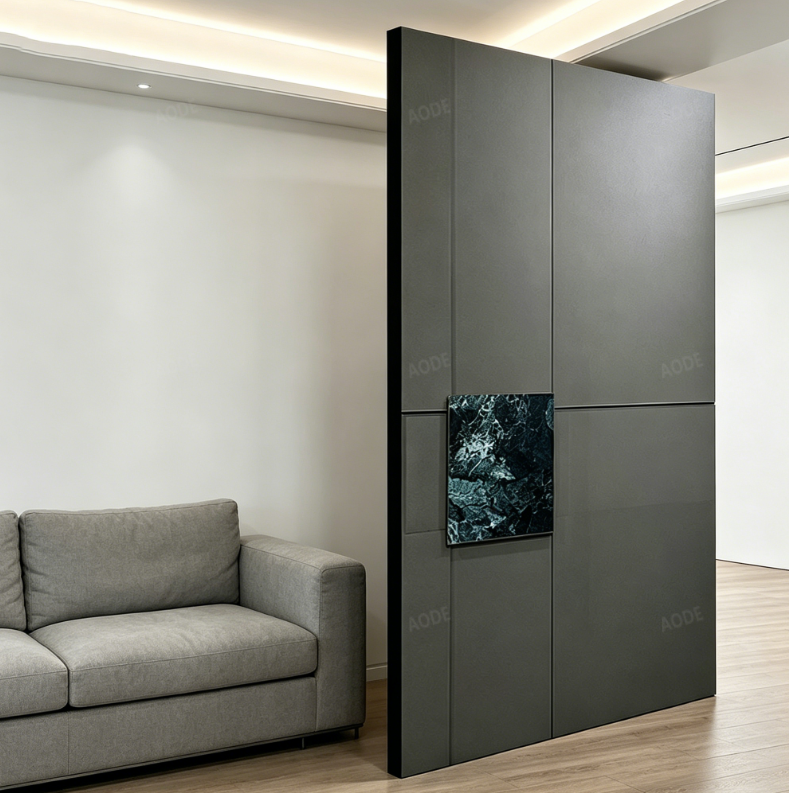Modern Minimalist Aluminum Pivot Entry Door with Marble Inlay Waterproof Anti-Theft Exterior Hotel Villa Security Door