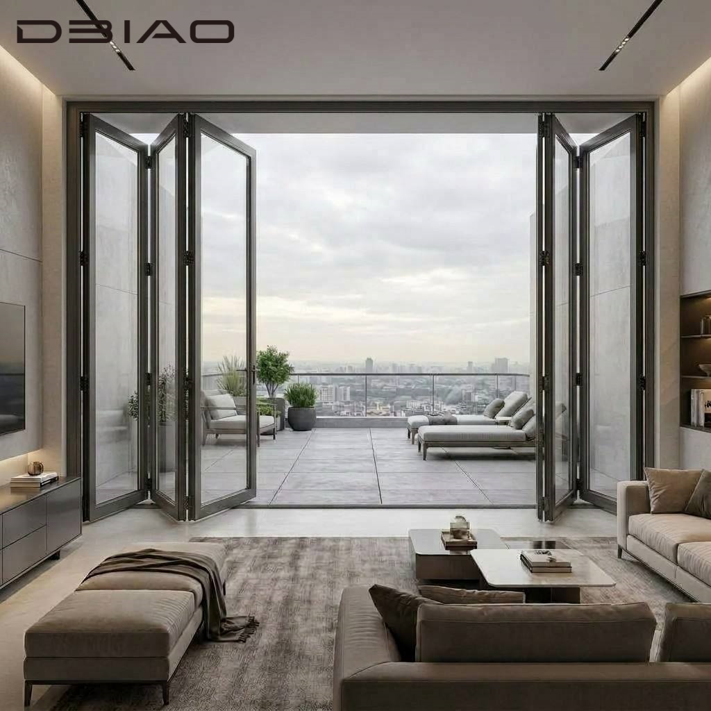 DBIAO Luxury Modern Slim Frame Aluminum Tempered Glass Folding Door Soundproof Bi-fold Doors for Exterior Balcony Patio
