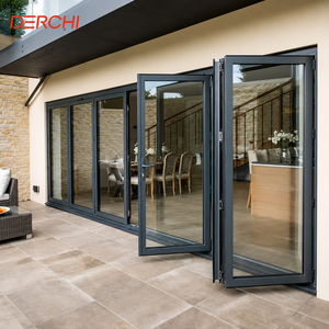 Hurricane Proof Aluminum Exterior Door Balcony Patio LowE Soundproof Glass Folding Door