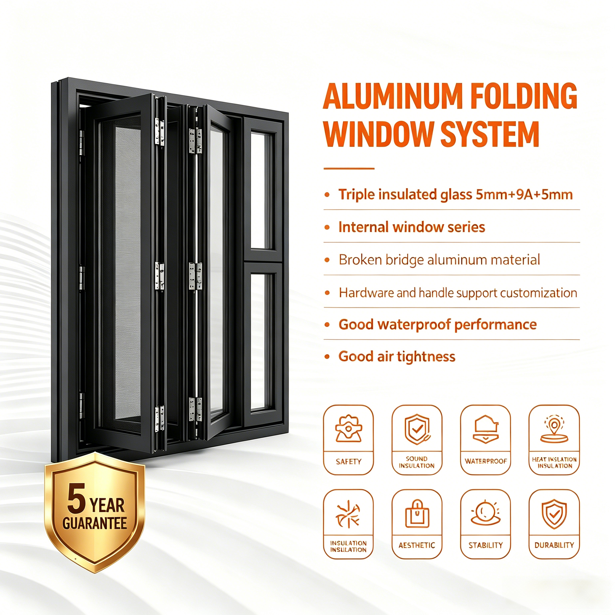 Independent Pass Sash Aluminum Folding Window Double Tempered Glass Multi Seal Gasket for Shop Front