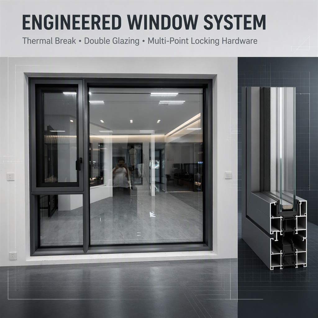 120 Series Casement Window Thermal Break Aluminum Magnesium Alloy Fixed Center Sash Double Side Opening Top Hung Inward Tilt