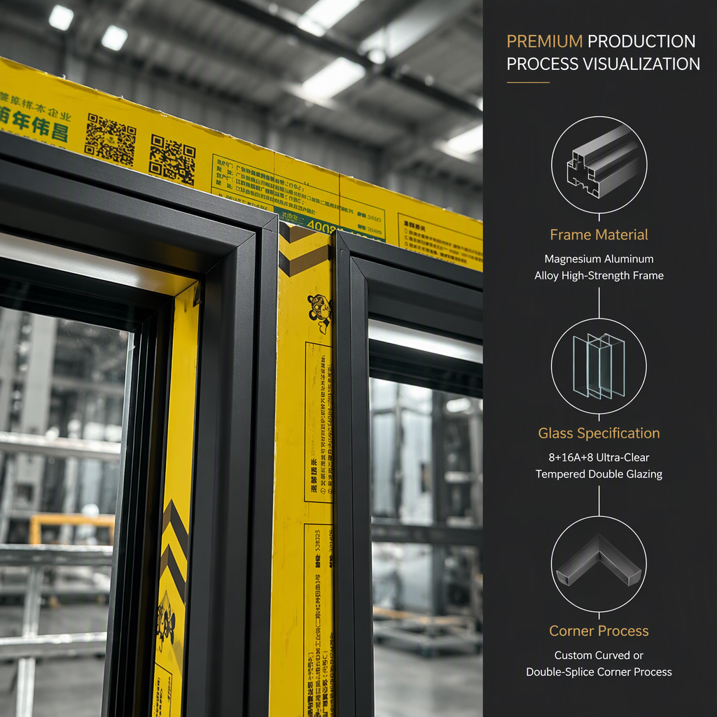 Thermal Break Aluminum Panoramic Corner Window 270 Degree Curved Corner System Window Custom Glass