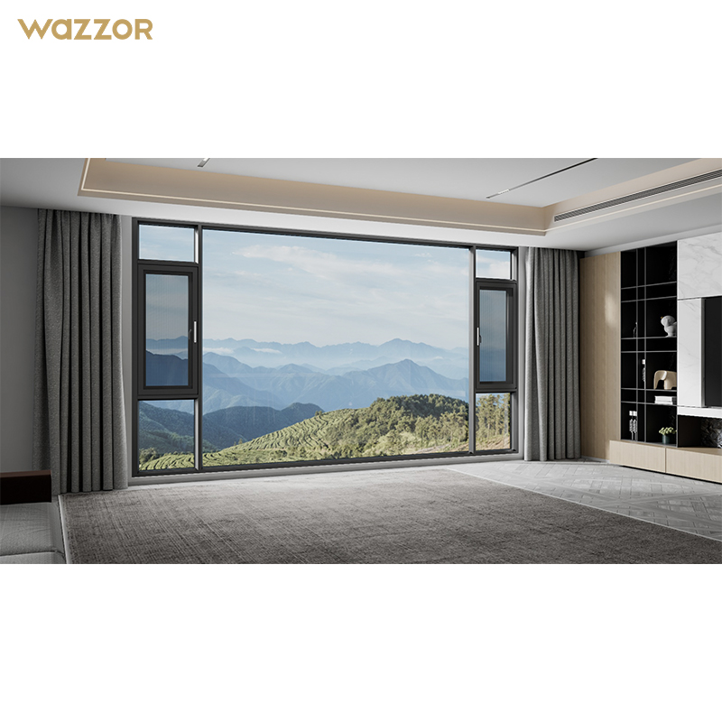 Wazzor New Arrival Villa Modern Hurricane-Proof Impact Energy Efficiency Patio Aluminum Double Glass Hinge Window
