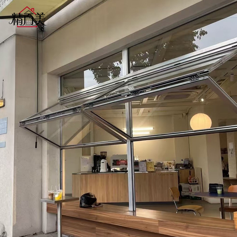 Shop Front Folding Window With Welded Aluminum Frame Glass Leaves Projecting Outward Modern Design Customized Size Wholesale