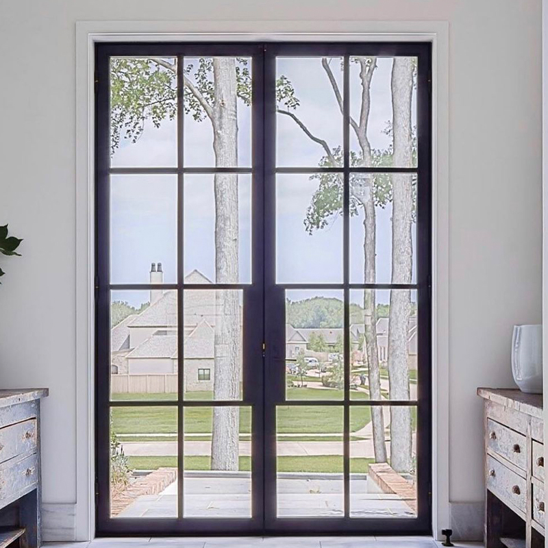 OUNA Slim Frame Aluminum French Doors in Crittall Style Modern Minimalist Design for Office and Hotel Interior Custom Sizes