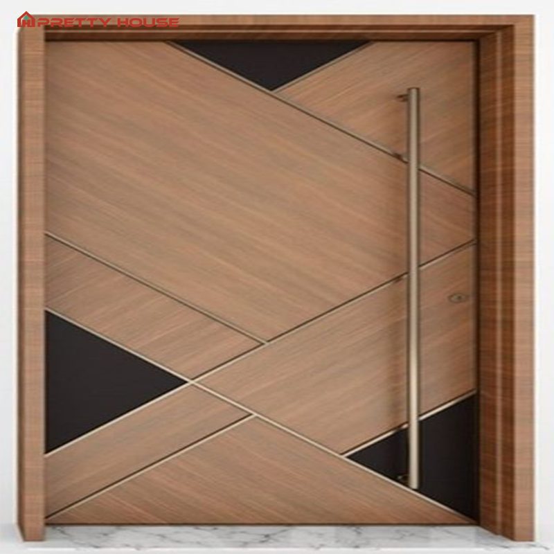 Modern Front Pivot Exterior Security Door Stainless Steel Aluminum Waterproof Wooden Grain Glass Push-Pull Hotels Bedrooms