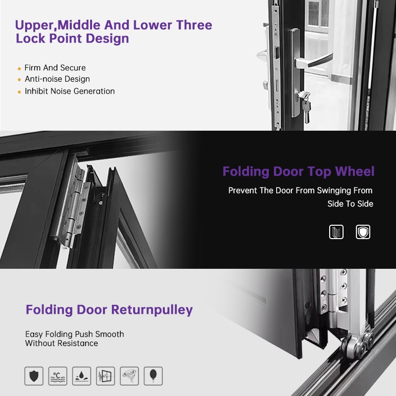 EOKO CE Energy Star Certified Thermal Break Aluminum Bi-fold Door for Commercial Shopfront Folding Glass Patio Doors for Garden