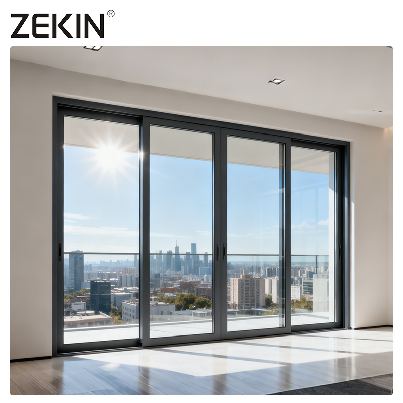 ZEKIN Double Glazed Low E Glass Soundproof Exterior Standard Windows And Doors Black Patio Aluminum Australia Sliding Door