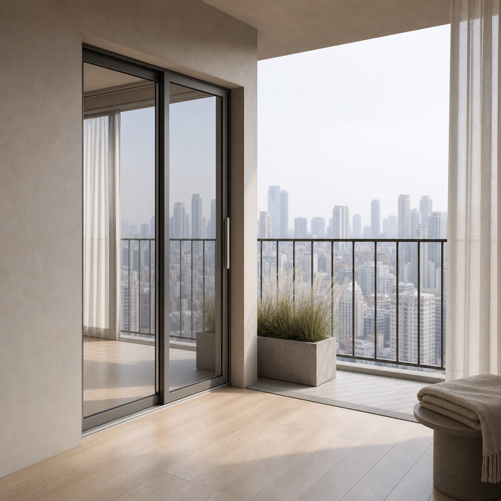 Aluminum Door 4 Panel Slim Frame Sliding Glass Door Thermal Break Profile Windproof for Balcony High Floor Project