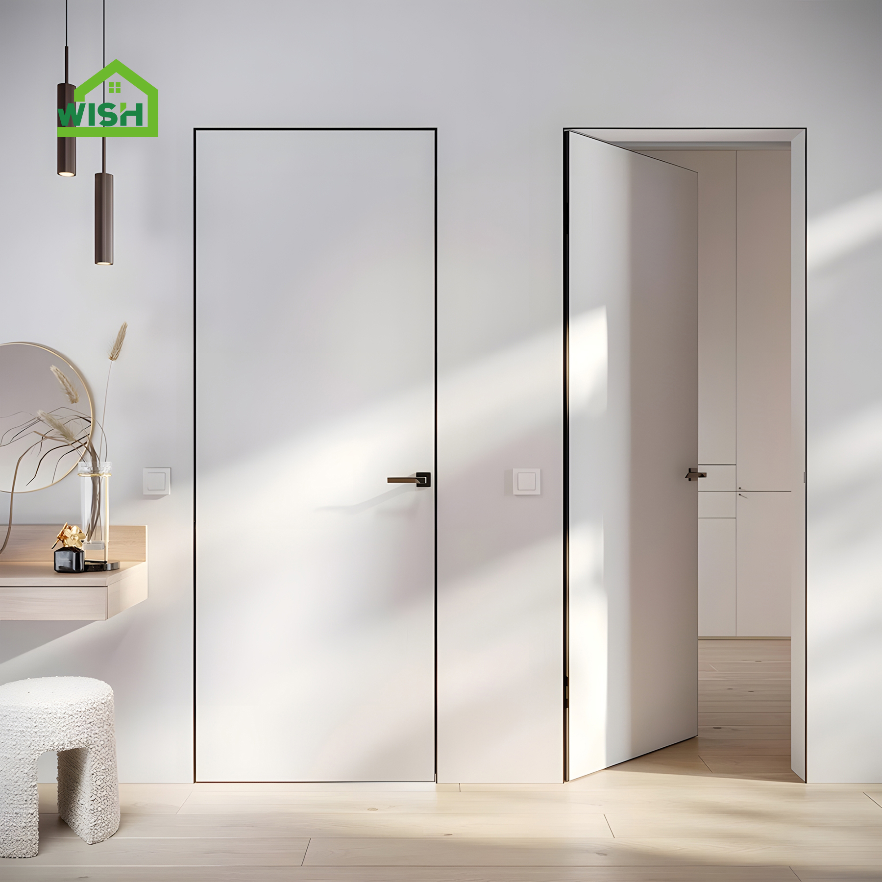Modern Invisible Paintable Interior Door Frameless Aluminum MDF Prehung Hidden Door with Wood Secret Finished Door