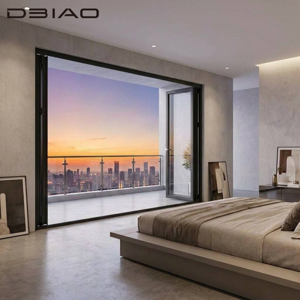 DBIAO Luxury Modern Slim Frame Aluminum Tempered Glass Folding Door Soundproof Bi-fold Doors for Exterior Balcony Patio